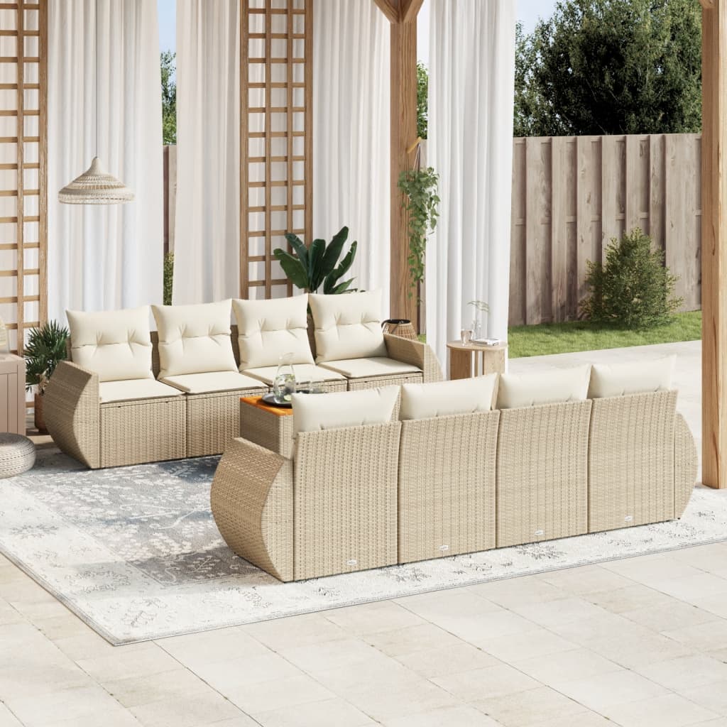 sofasæt til haven 9 dele med hynder polyrattan beige