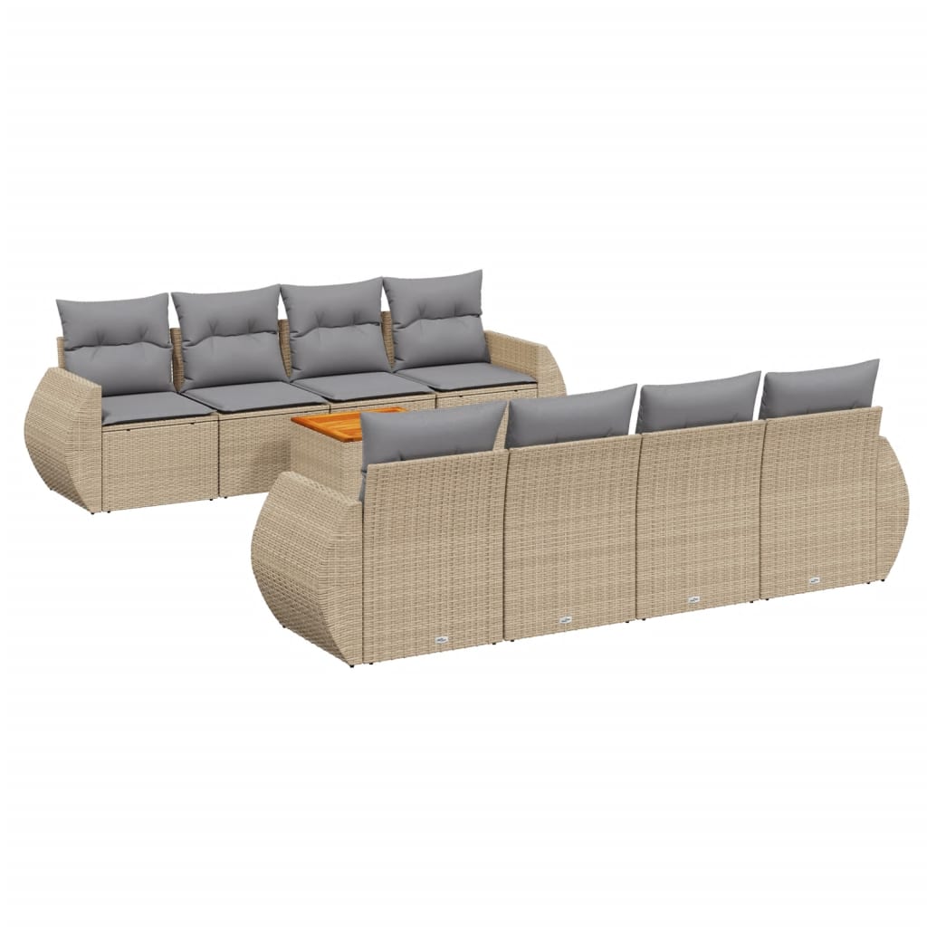 sofasæt til haven 9 dele med hynder polyrattan beige
