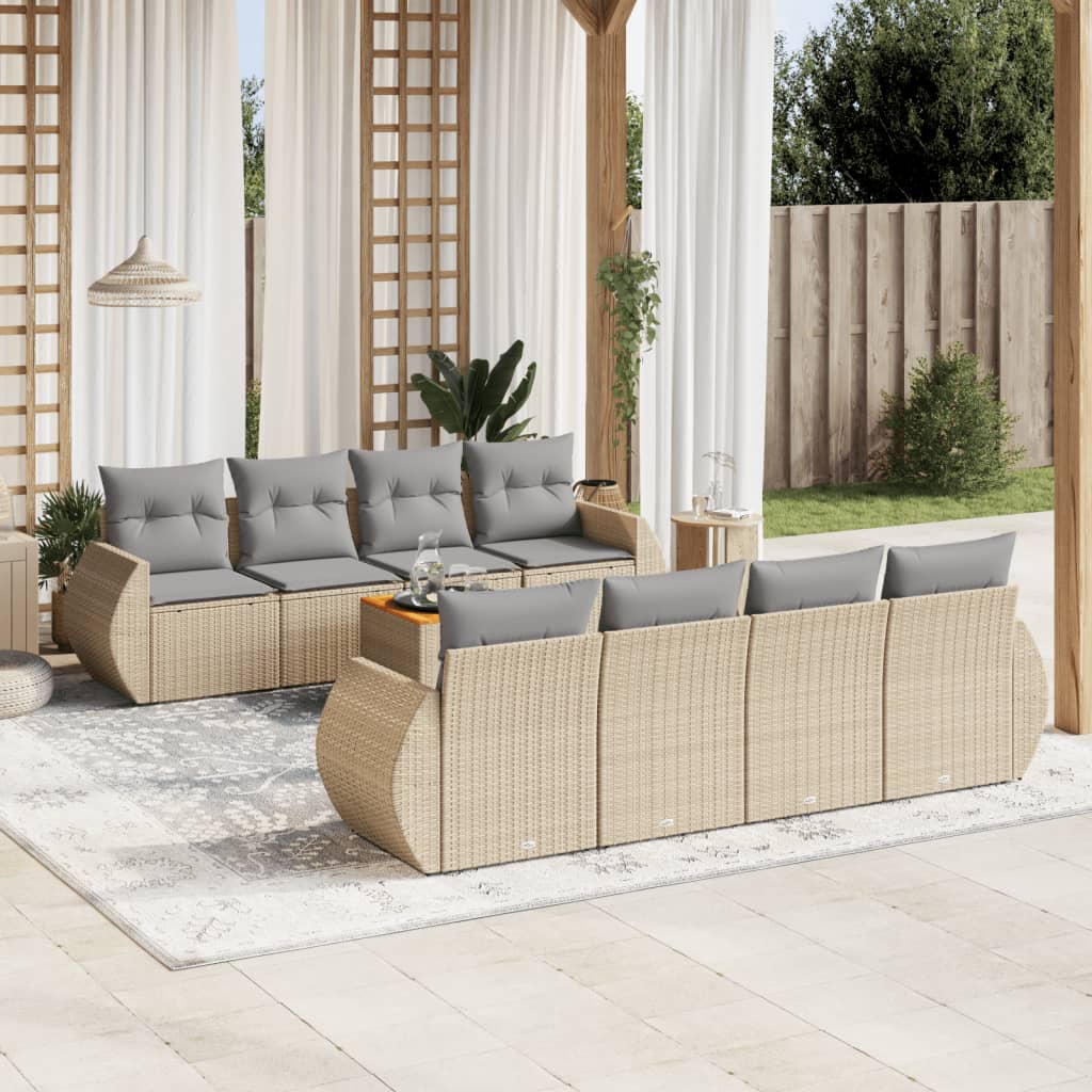 sofasæt til haven 9 dele med hynder polyrattan beige