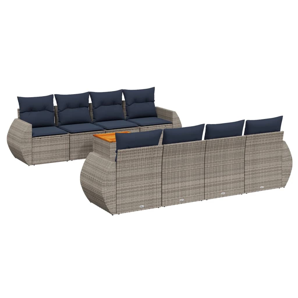 havesofasæt med 9 dele og hynder grå polyrattan