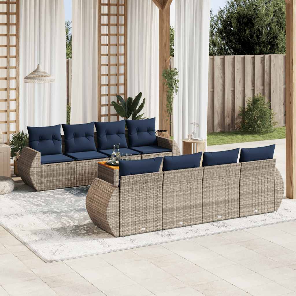 havesofasæt med 9 dele og hynder grå polyrattan