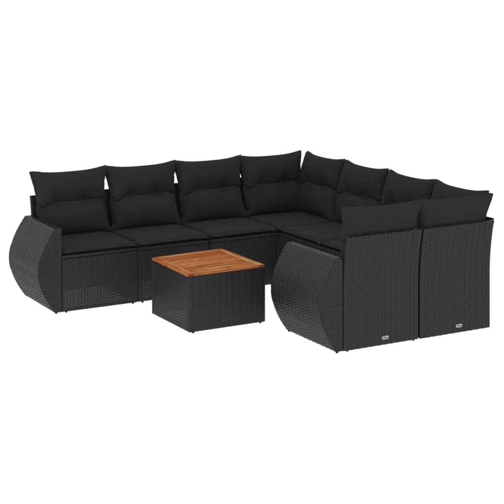 sofasæt til haven 9 dele med hynder polyrattan sort