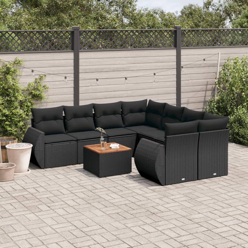 sofasæt til haven 9 dele med hynder polyrattan sort