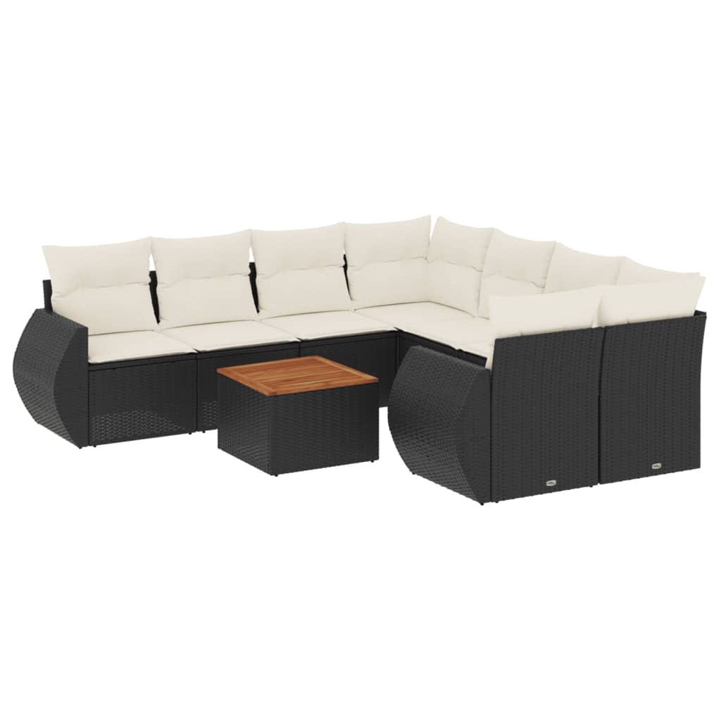 sofasæt til haven 9 dele med hynder polyrattan sort
