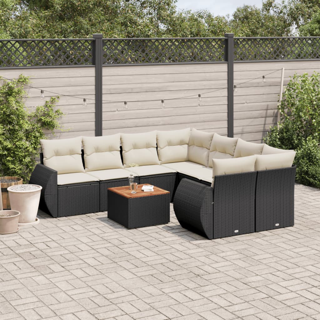 sofasæt til haven 9 dele med hynder polyrattan sort