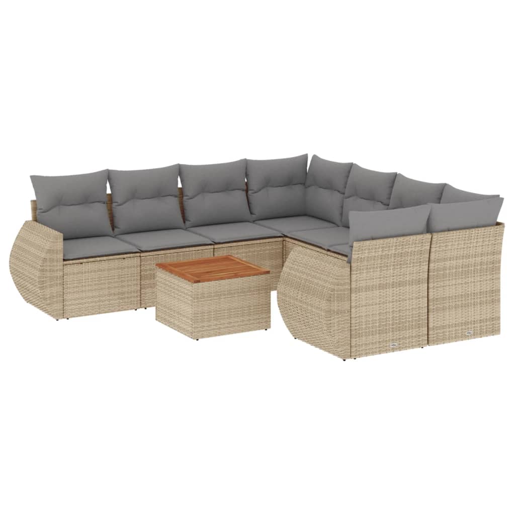 sofasæt til haven 9 dele med hynder polyrattan beige