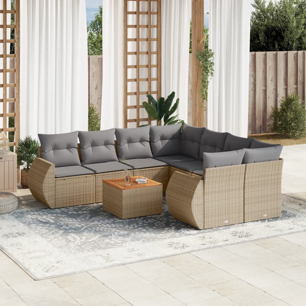 sofasæt til haven 9 dele med hynder polyrattan beige
