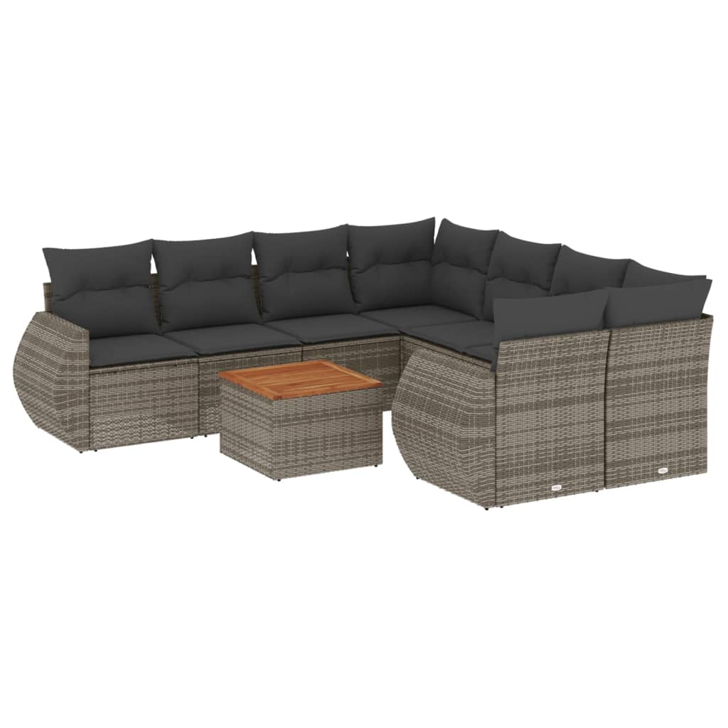 sofasæt til haven 9 dele med hynder polyrattan grå