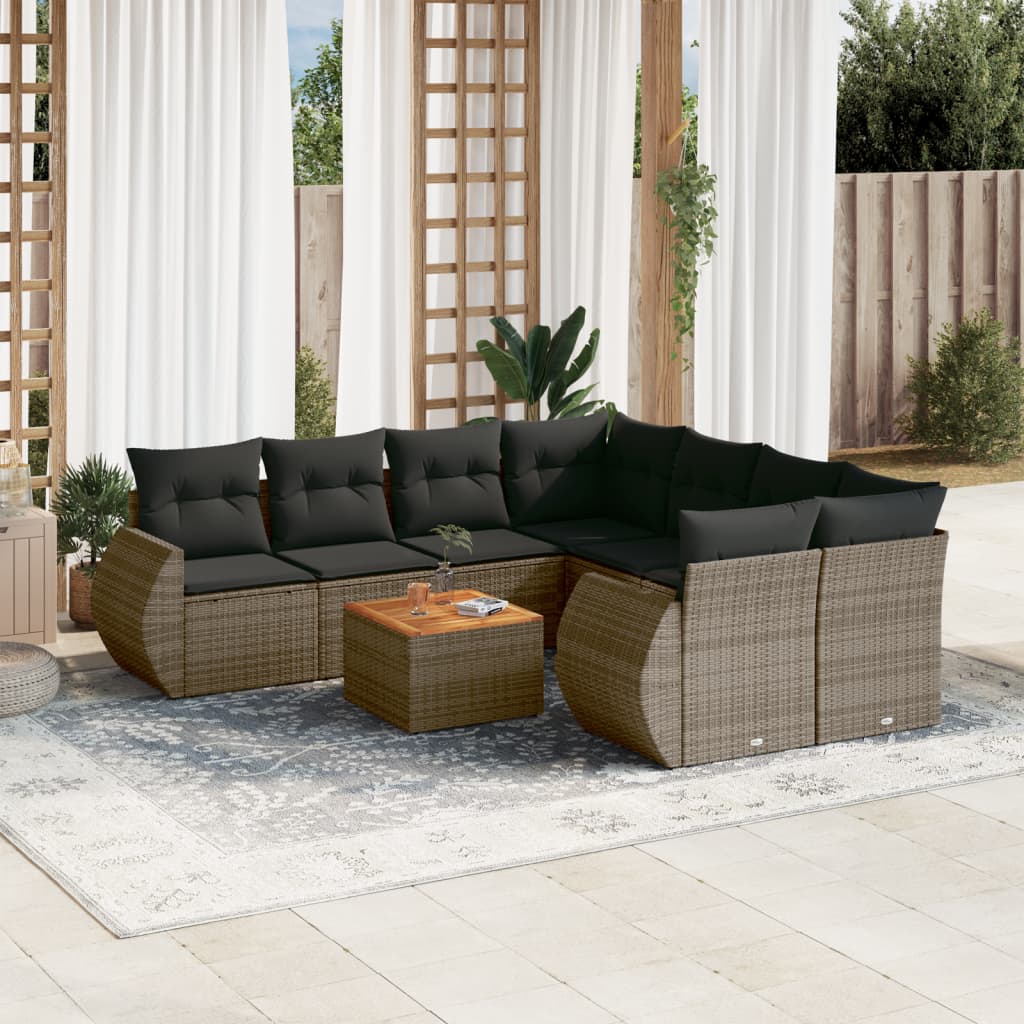 sofasæt til haven 9 dele med hynder polyrattan grå