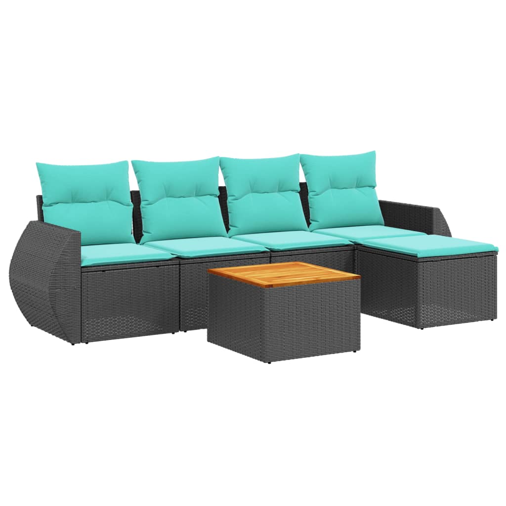 havesofasæt med 6 hynder sort polyrattan