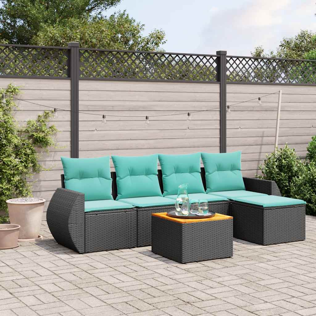 havesofasæt med 6 hynder sort polyrattan