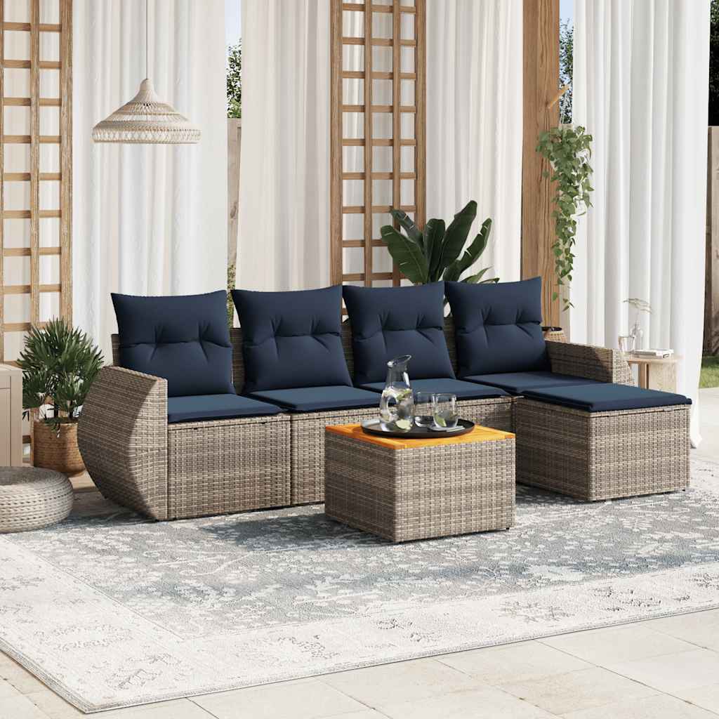 havesofasæt med 6 dele og hynder grå polyrattan