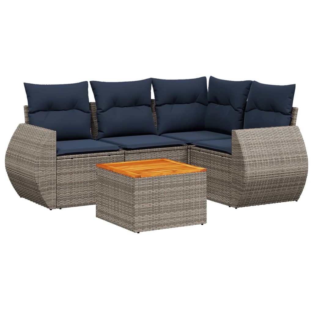 havesofasæt med 5 dele og hynder grå polyrattan