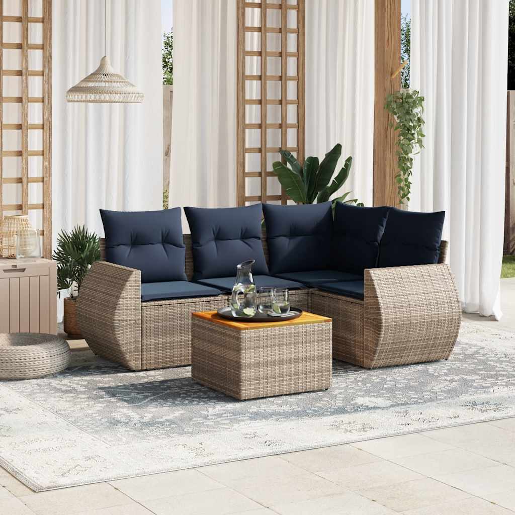 havesofasæt med 5 dele og hynder grå polyrattan