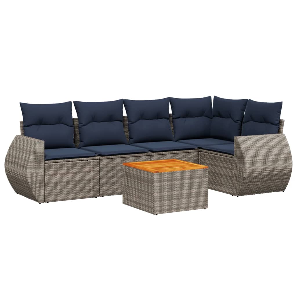 havesofasæt med 6 dele og hynder grå polyrattan