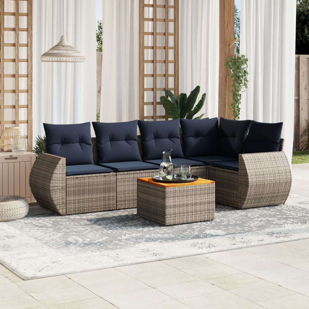havesofasæt med 6 dele og hynder grå polyrattan