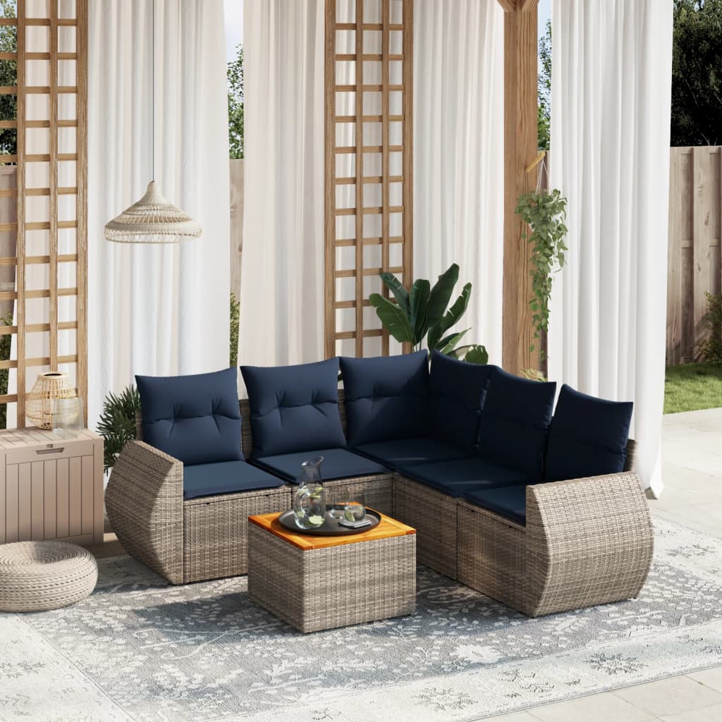 havesofasæt med 6 dele og hynder grå polyrattan