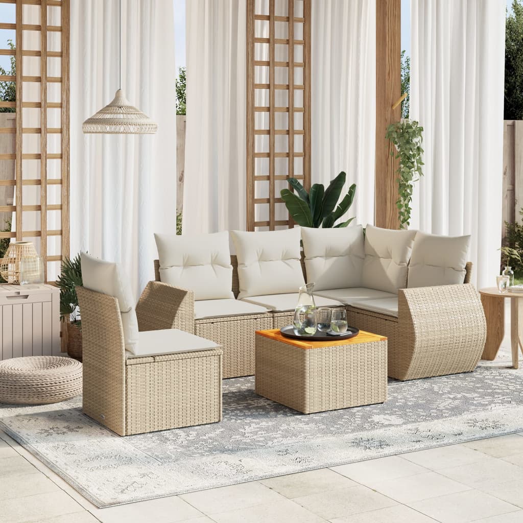 sofasæt til haven 6 dele med hynder polyrattan beige