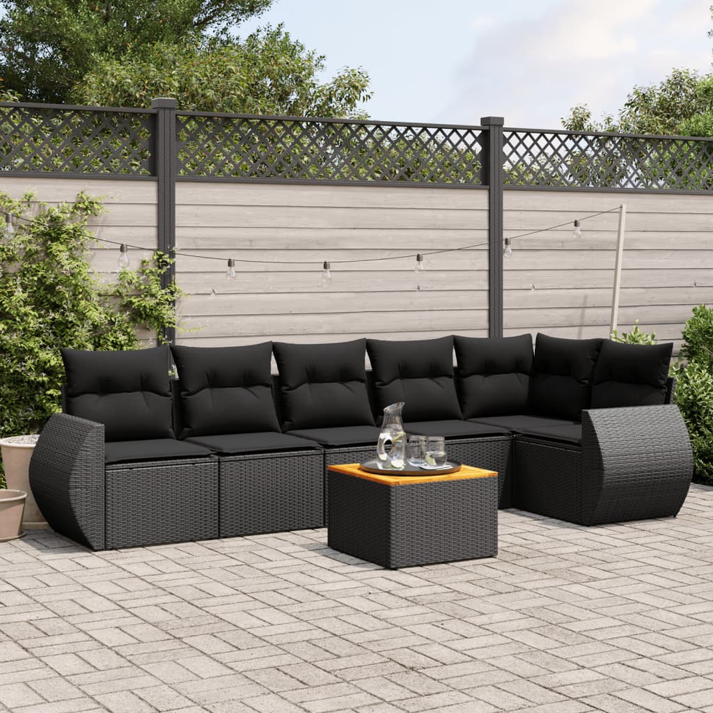 sofasæt til haven 7 dele med hynder polyrattan sort