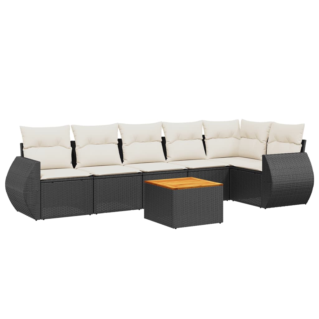 sofasæt til haven 7 dele med hynder polyrattan sort