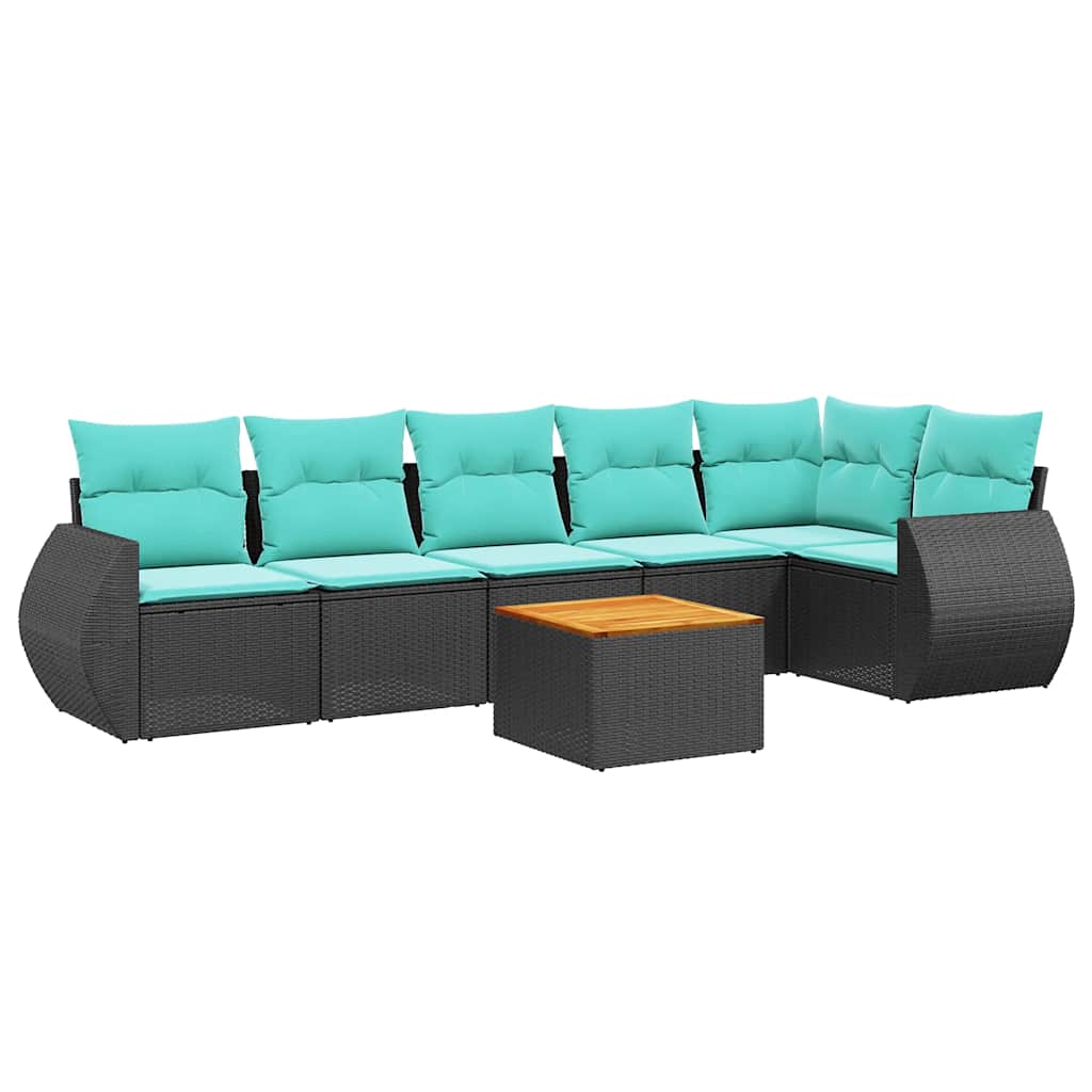 havesofasæt med 7 hynder sort polyrattan