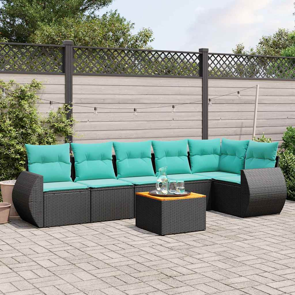 havesofasæt med 7 hynder sort polyrattan