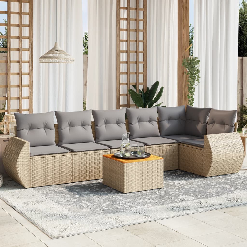 sofasæt til haven 7 dele med hynder polyrattan beige