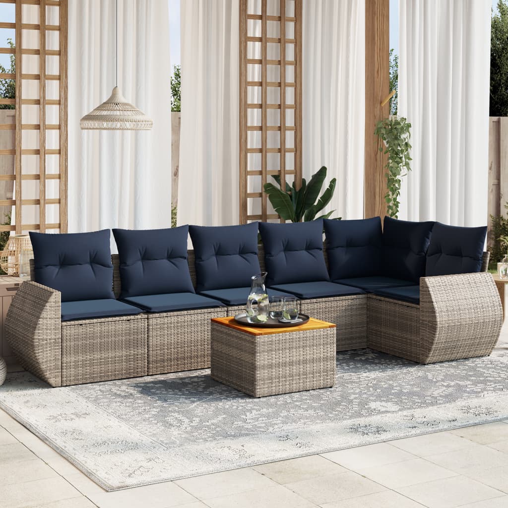 havesofasæt med 7 dele og hynder grå polyrattan