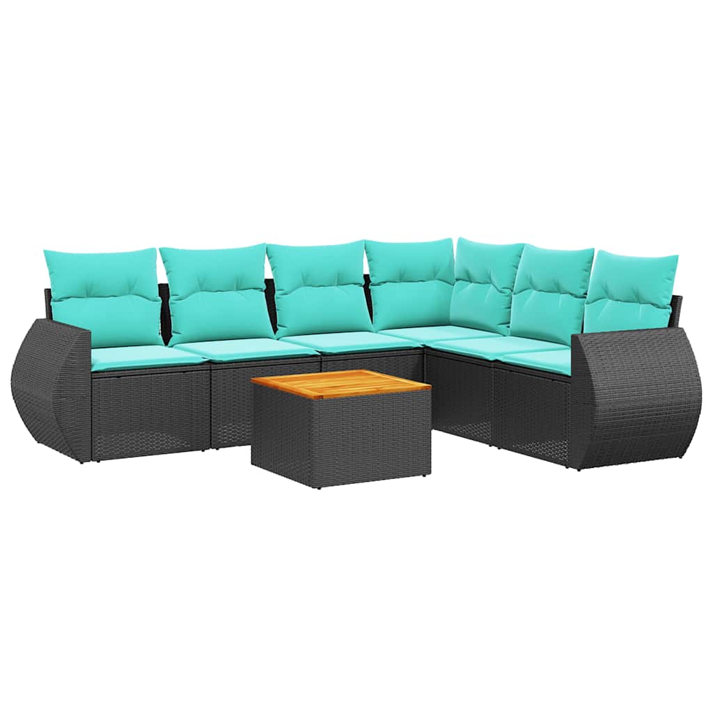 havesofasæt med 7 hynder sort polyrattan