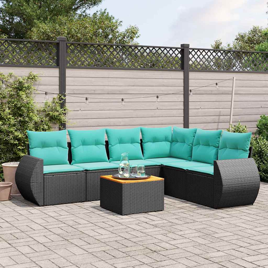 havesofasæt med 7 hynder sort polyrattan