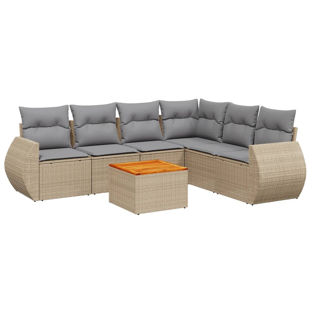 sofasæt til haven 7 dele med hynder polyrattan beige