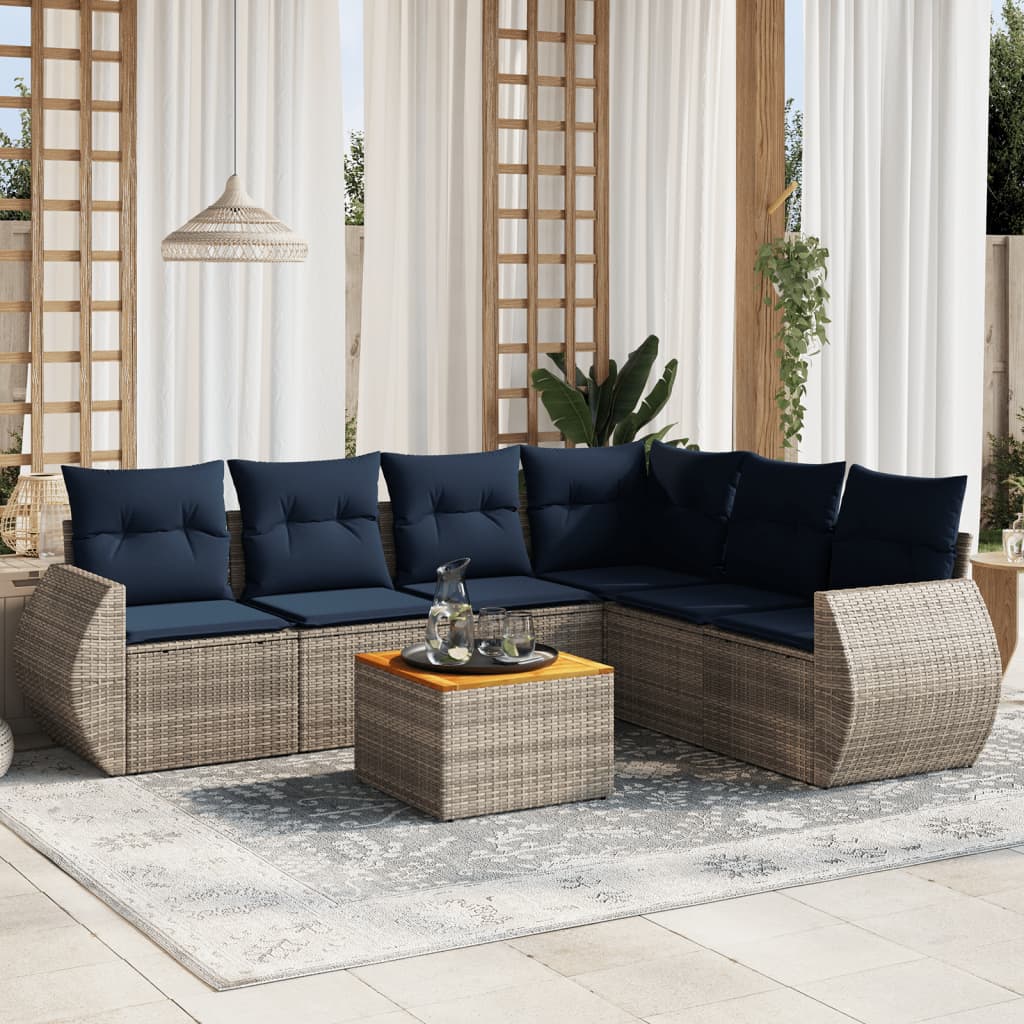 havesofasæt med 7 dele og hynder grå polyrattan