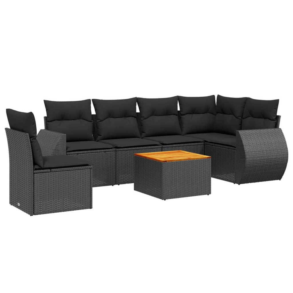 sofasæt til haven 7 dele med hynder polyrattan sort