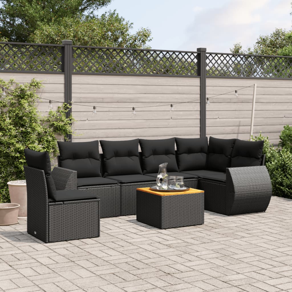 sofasæt til haven 7 dele med hynder polyrattan sort