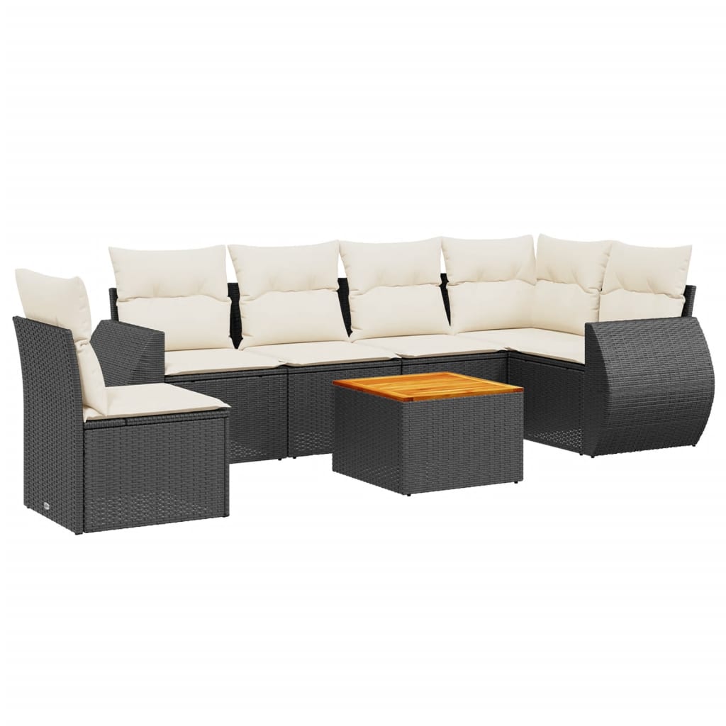 sofasæt til haven 7 dele med hynder polyrattan sort