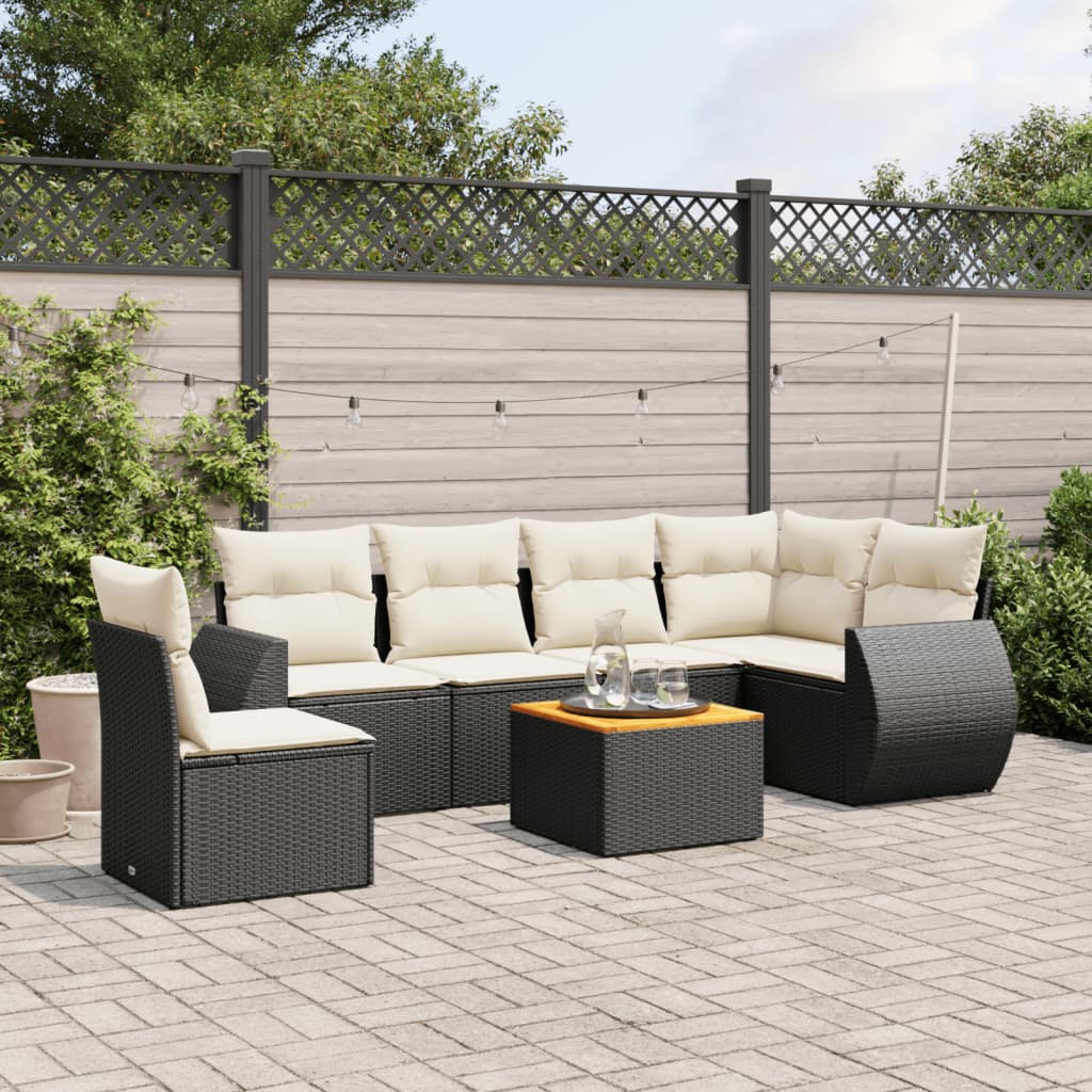 sofasæt til haven 7 dele med hynder polyrattan sort