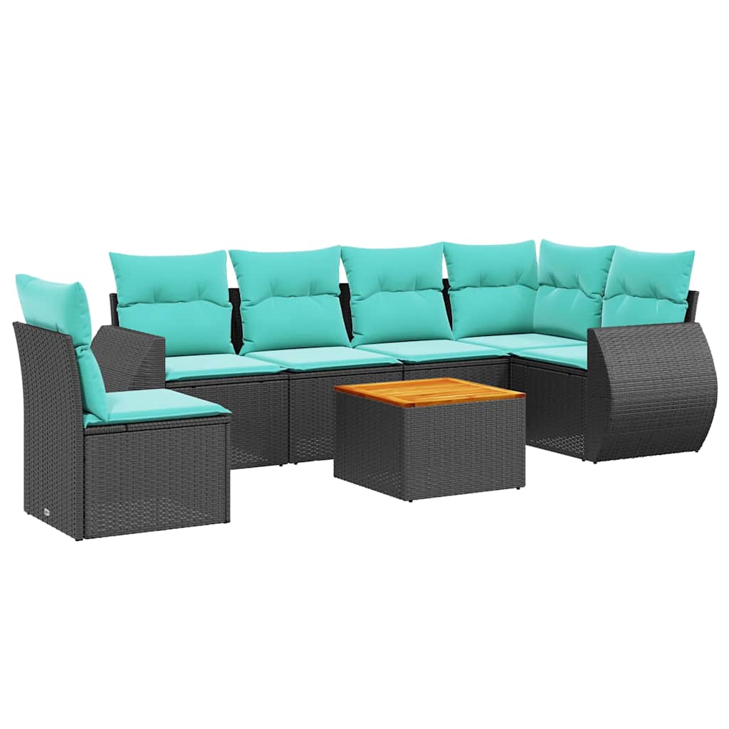 havesofasæt med 7 hynder sort polyrattan