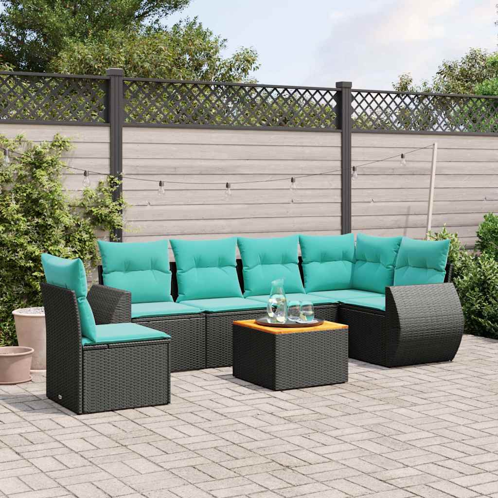 havesofasæt med 7 hynder sort polyrattan