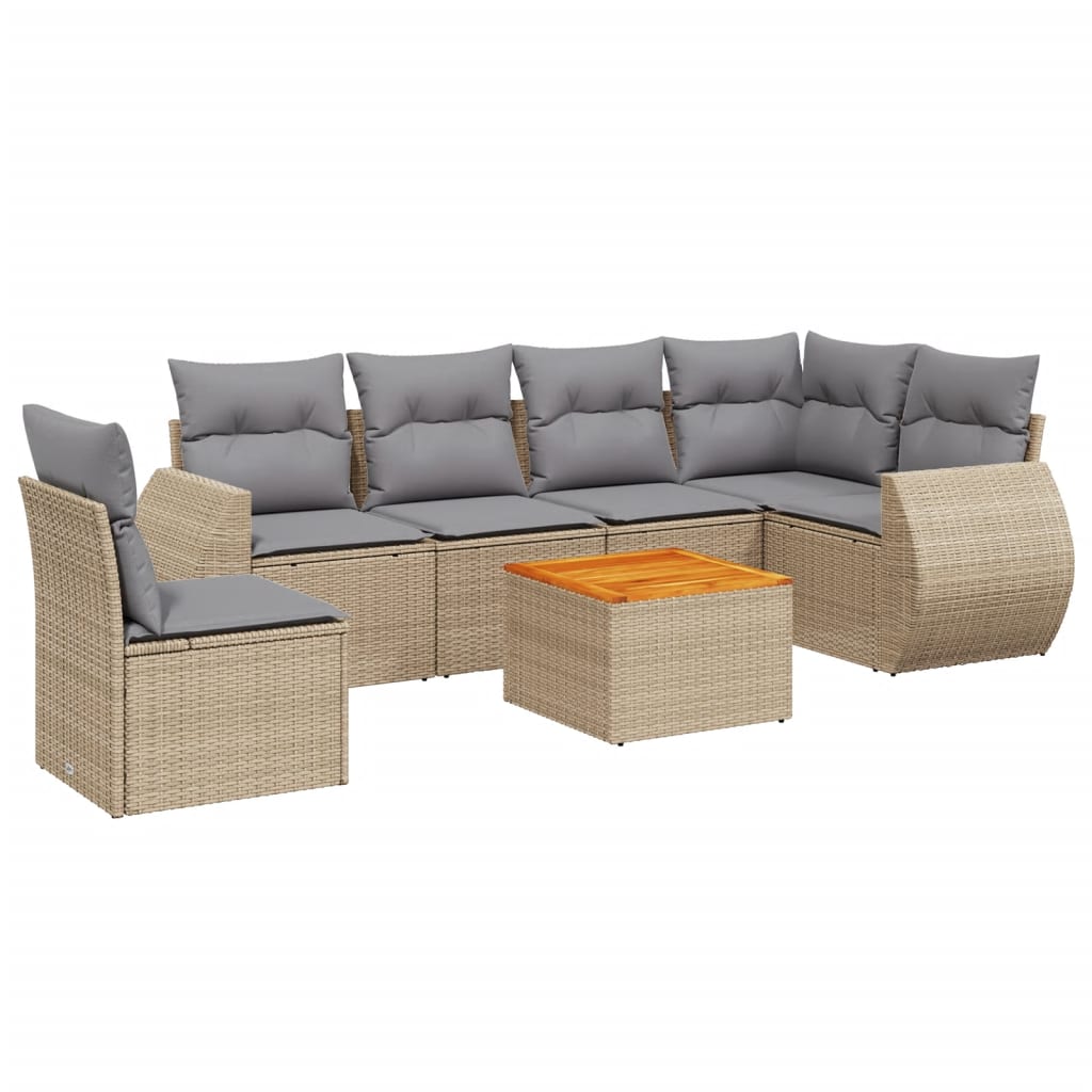 sofasæt til haven 7 dele med hynder polyrattan beige