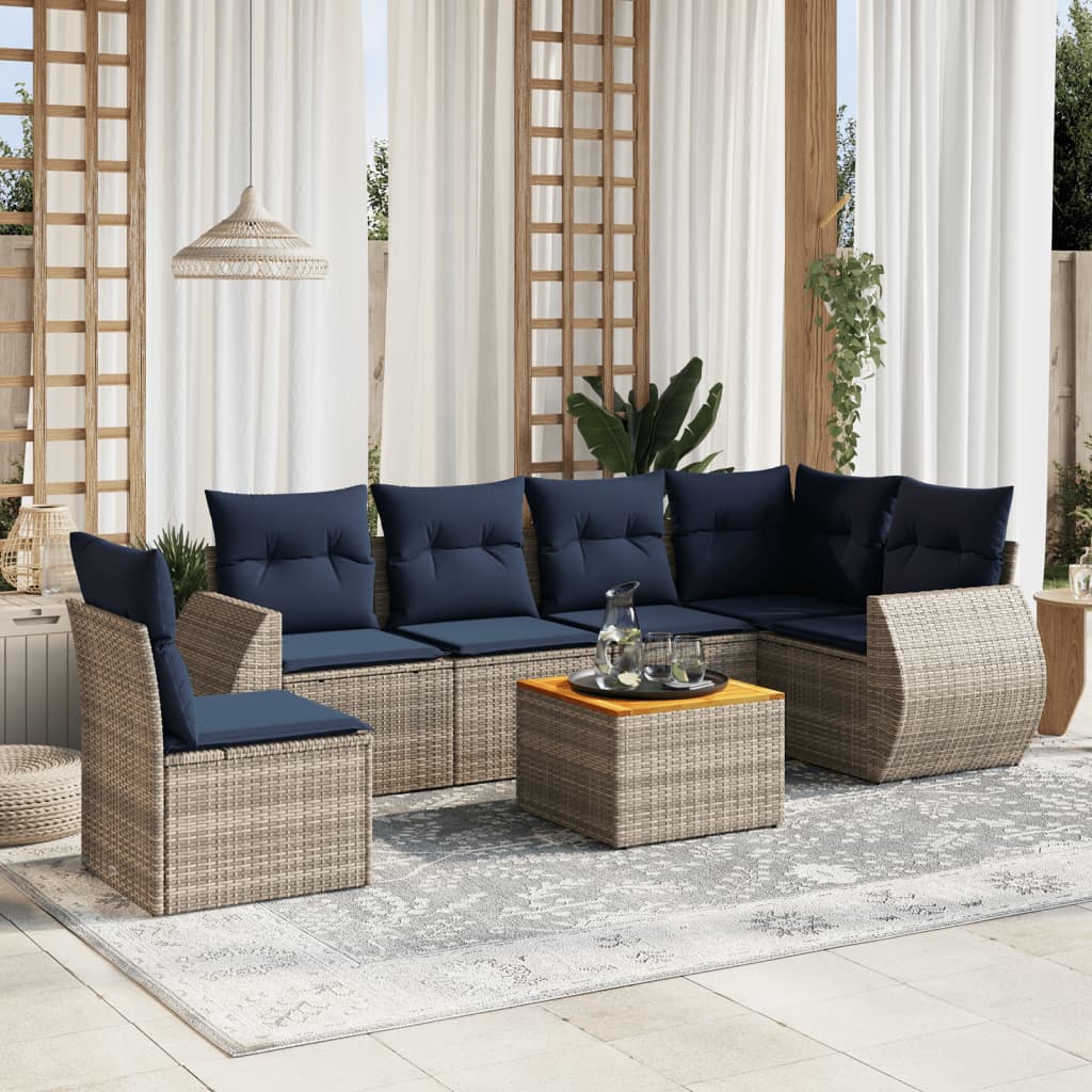 havesofasæt med 7 dele og hynder grå polyrattan