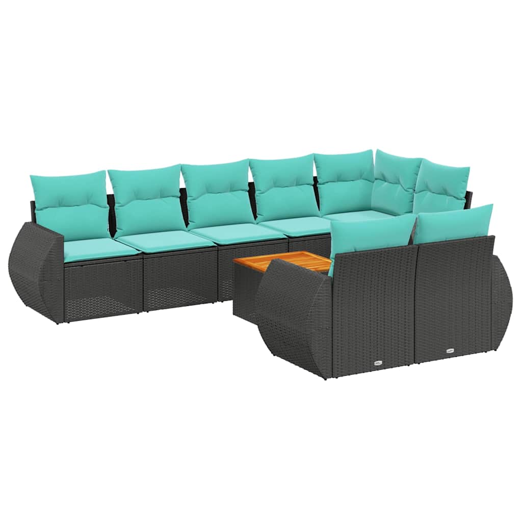 havesofasæt med 9 dele og hynder sort polyrattan