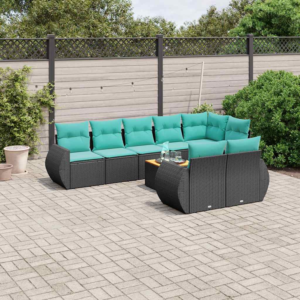 havesofasæt med 9 dele og hynder sort polyrattan