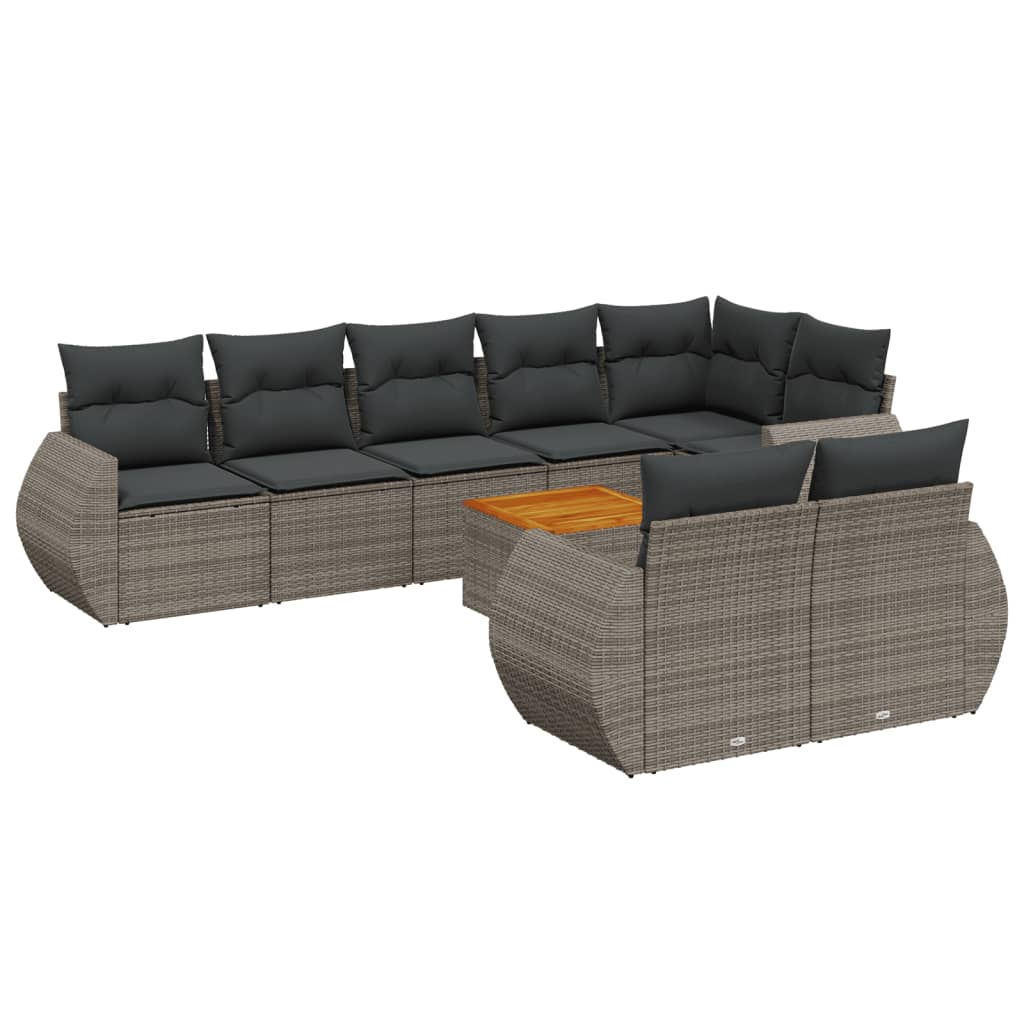 sofasæt til haven 9 dele med hynder polyrattan grå