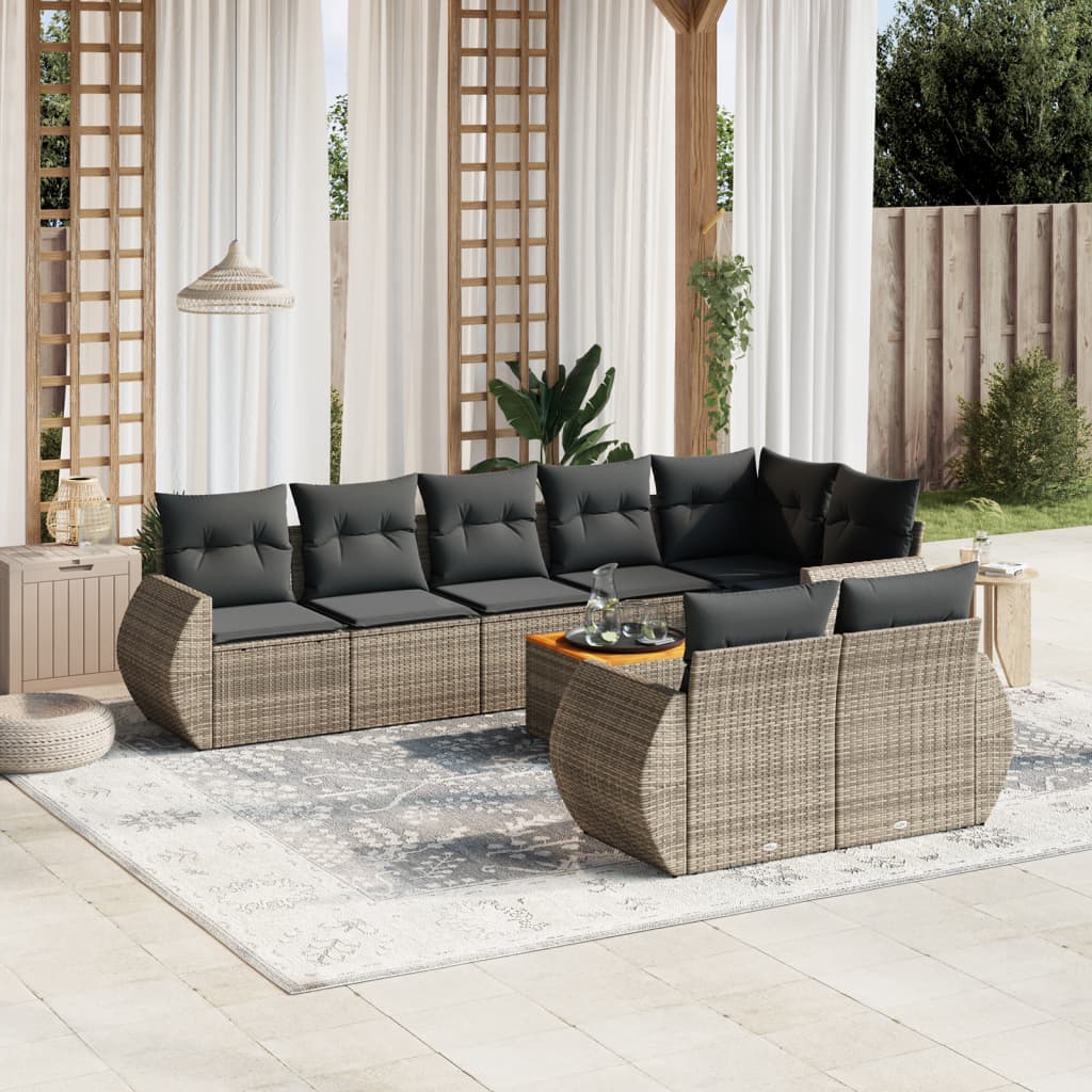 sofasæt til haven 9 dele med hynder polyrattan grå