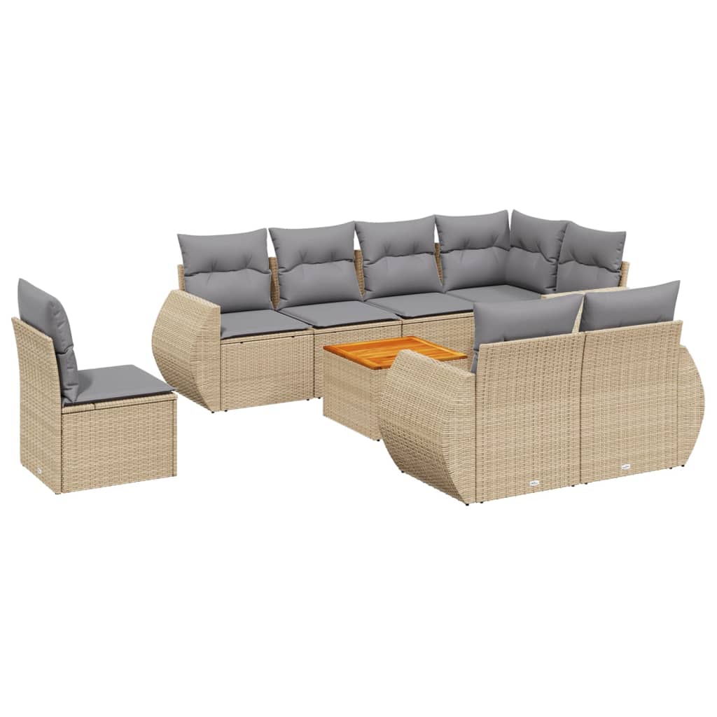 sofasæt til haven 9 dele med hynder polyrattan beige