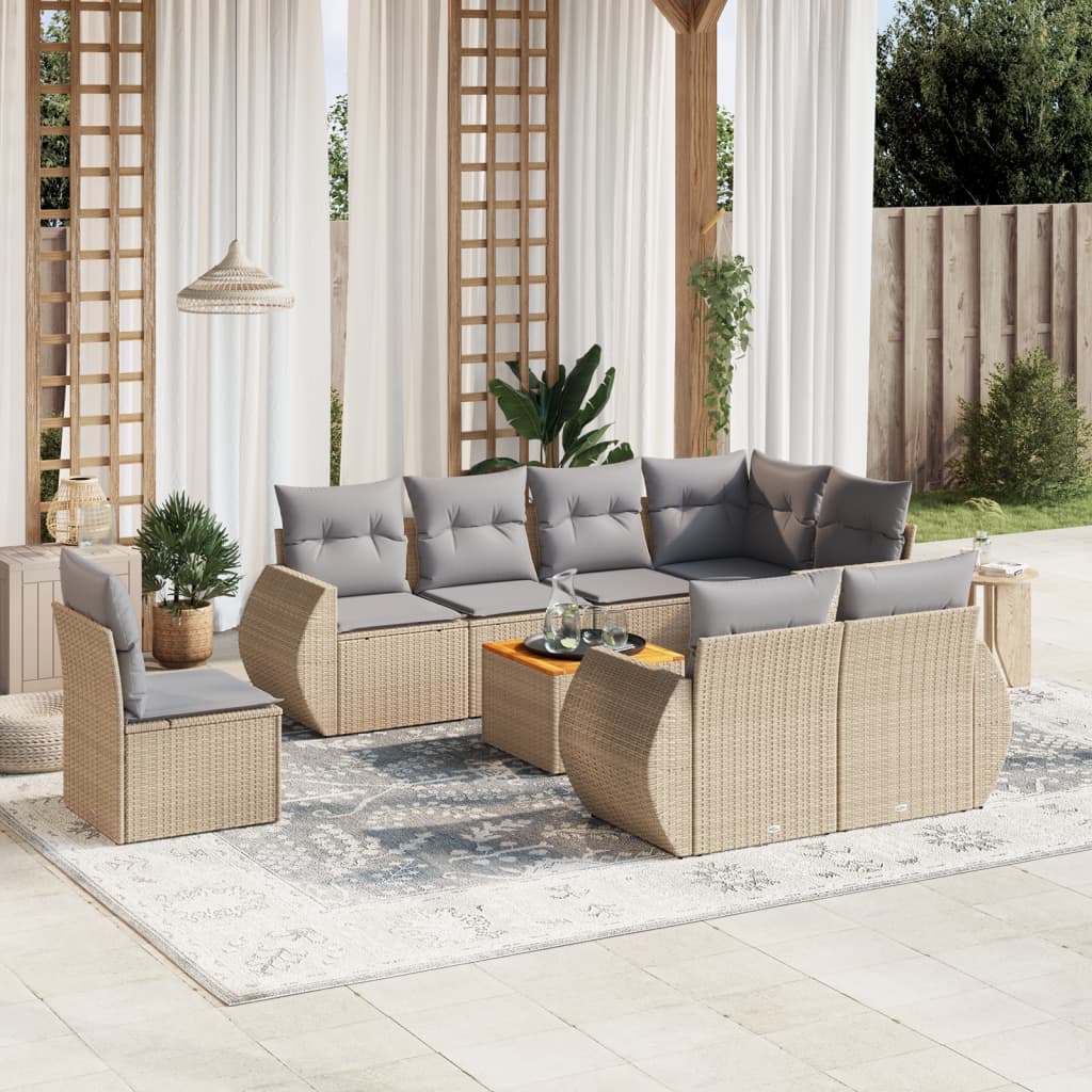 sofasæt til haven 9 dele med hynder polyrattan beige