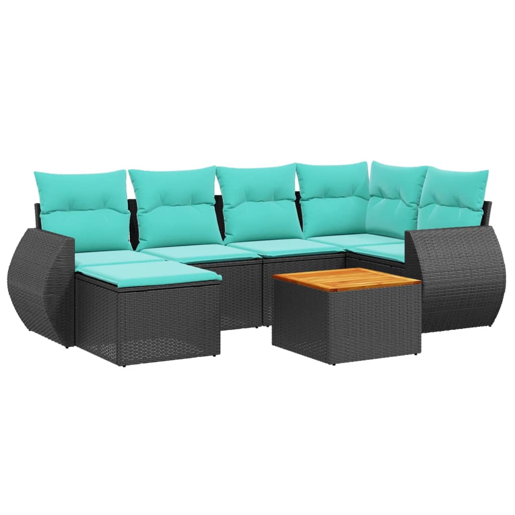 havesofasæt med 7 hynder sort polyrattan