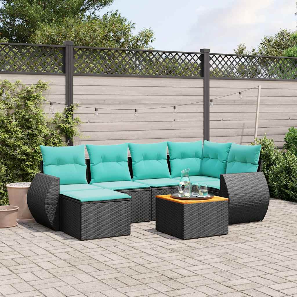 havesofasæt med 7 hynder sort polyrattan