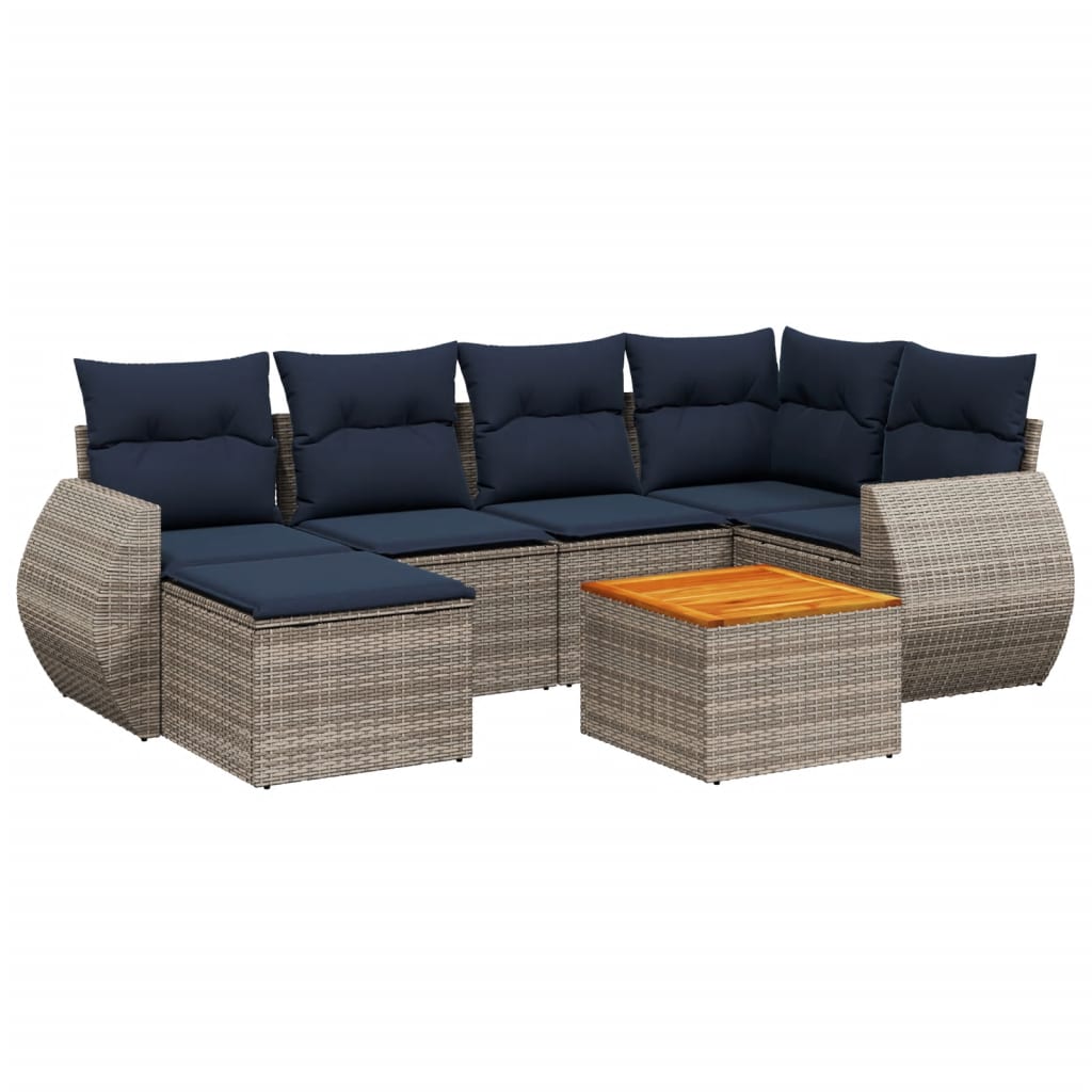 havesofasæt med 7 dele og hynder grå polyrattan