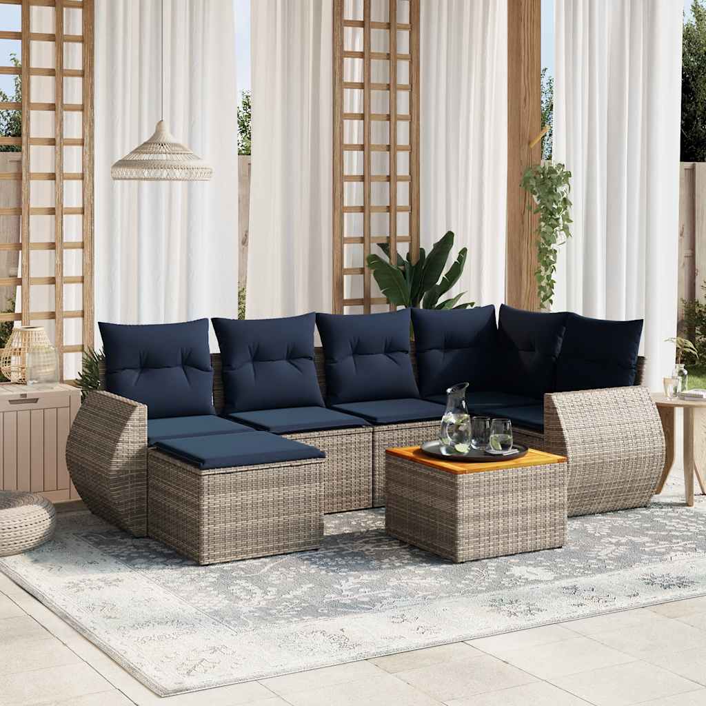 havesofasæt med 7 dele og hynder grå polyrattan